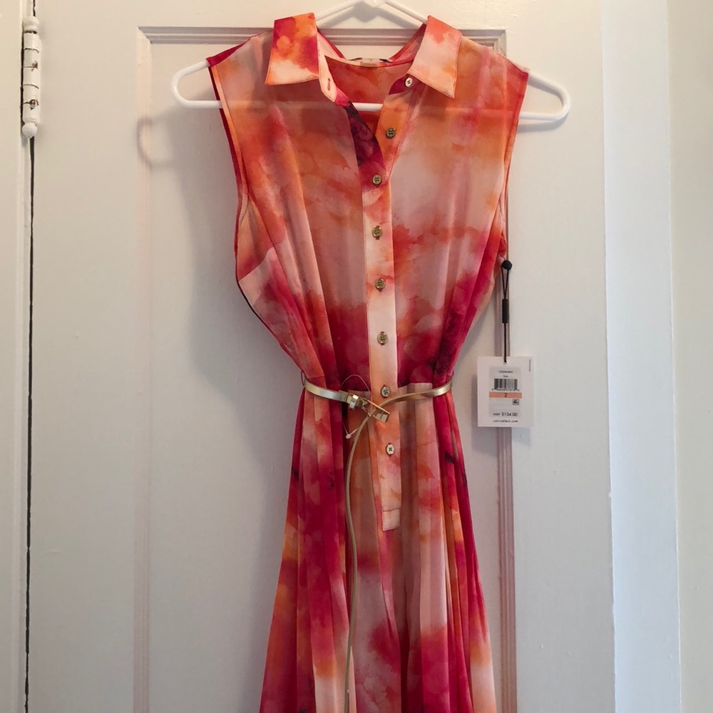 Calvin Klein Floral Pleated Dress